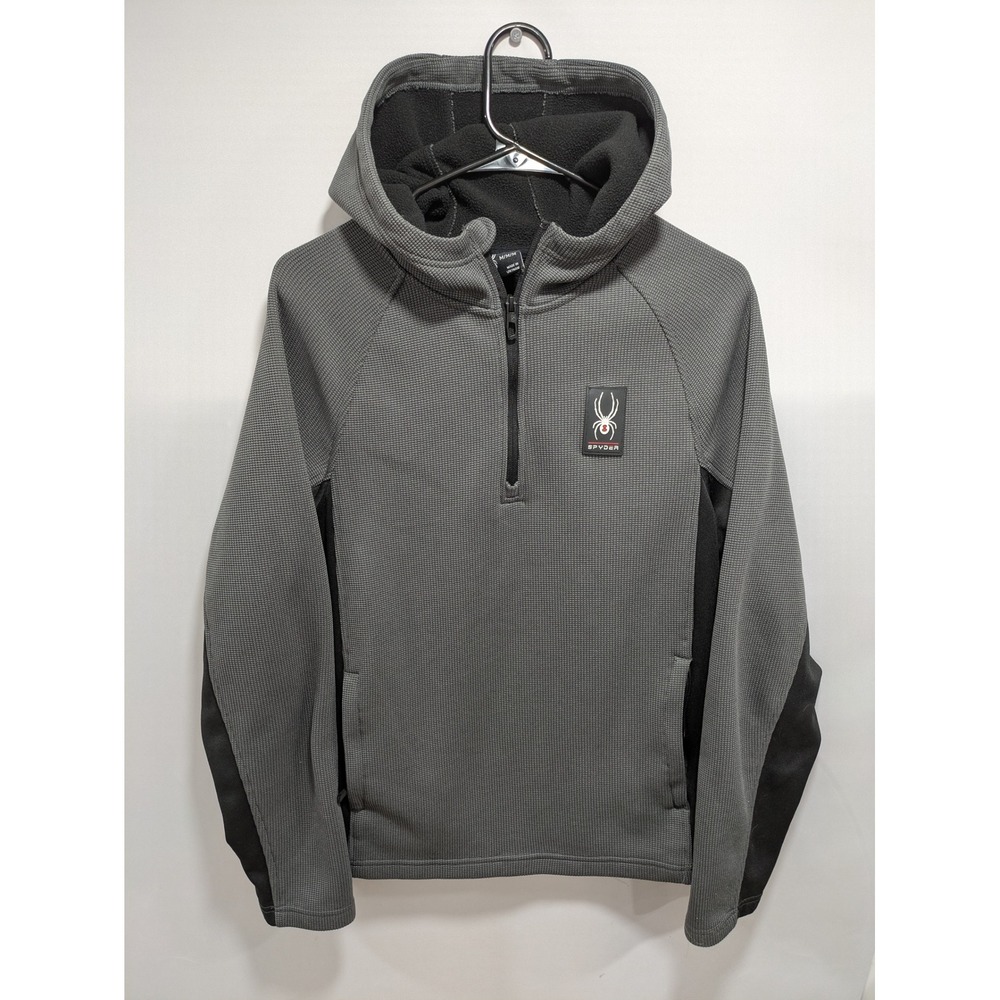 Mens Spyder 1/4 Zip Waffle Knit Hoodie Gray Performance Pullover Size Medium M